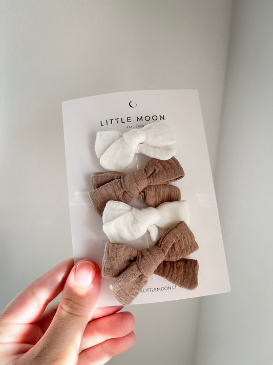 Plaukų segtukai kaspinėliai | White & Brown Mini